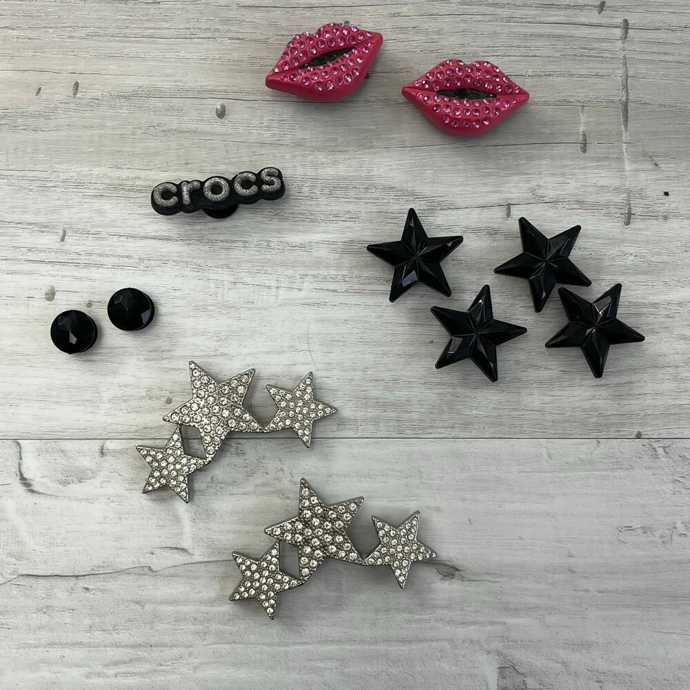 Crocs Classic Cozzzy Disco Glitter Jibbitz Bundle Set Stars Lips Crystals Shoe - Picture 1 of 12